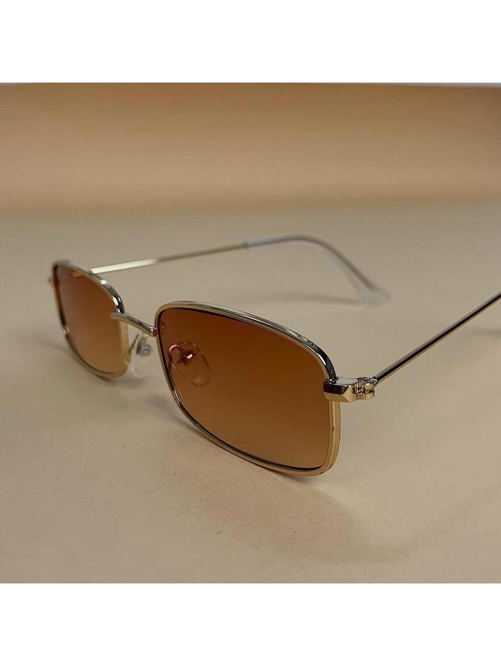Brown and gold slim sunglasses. Brown trim with brown lenses. Glasses are - Picture 6 of 6